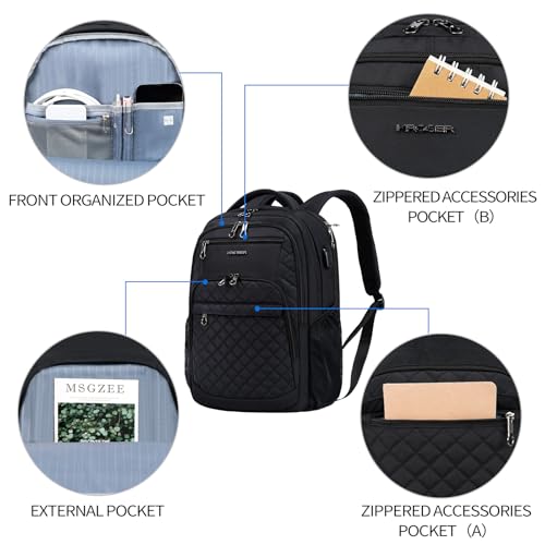 KROSER Travel Laptop Backpack 17 Inch Large Computer Backpack Black - color: Quilted Black