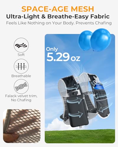 Running Vest for Women Men, Lightweight Hydration Runner Vest with Transparent Waterproof Phone Pocket, 17oz Soft Flask, Adjustable Chest Straps Reflective Backpack for Hiking Cycling Jogging - style: Grey