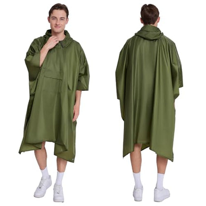 Hooded Waterproof Raincoat, Unisex Outdoor Hiking Camping Mat and Small Tent - color: Army Green