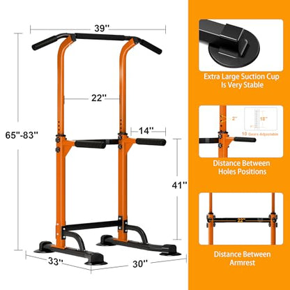 DlandHome Power Tower Pull Up Dip Station Multi-Function Fitness Equipment for Strength Training Adjustable Height Dip Stand for Home Gym - color: Orange