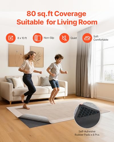 VEVOR Rug Pad 8 x 10 ft, Non-Slip Carpet Area Pad 0.12in Rug Mat Padding with Dual Surface Felt Cushion & Rubber Gripper, Hardwood Floor Protection for All Floors, Finishes, Keeps Carpets in Place - size: 10' x 8' (Rectangular)
