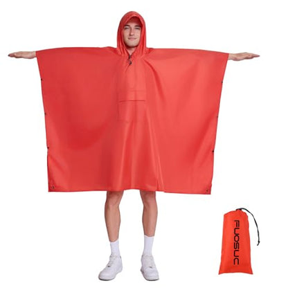 Hooded Waterproof Raincoat, Unisex Outdoor Hiking Camping Mat and Small Tent - color: Red
