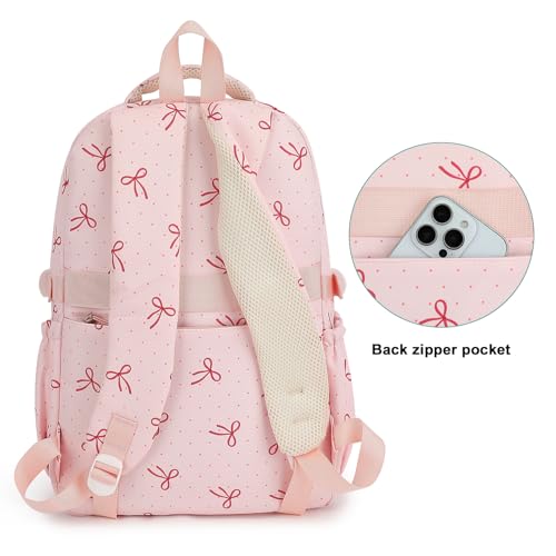 Kids High Middle School Backpack for Girls Travel Kawaii Laptop Coquette Bow Bookbag,Pink Bow - color: Pink Bow