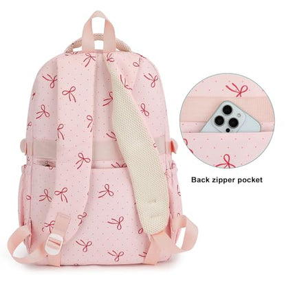 Kids High Middle School Backpack for Girls Travel Kawaii Laptop Coquette Bow Bookbag,Pink Bow - color: Pink Bow