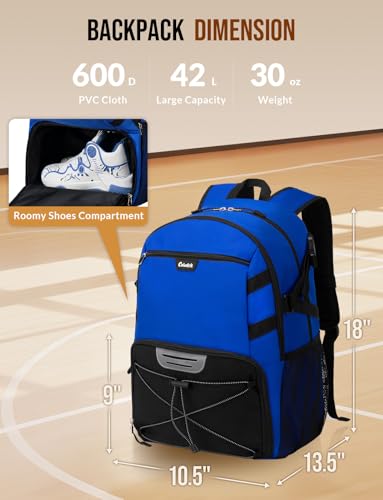 Basketball Backpack with Shoe Compartment Large Basketball Bag with Ball Holder for Men Women Gym Backpack fit Volleyball Football for Sports Travel Gym - Blue - color: Blue
