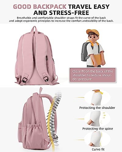 Lightweight School Backpack for Women Men, Laptop Travel Casual Daypack College Secondary School Bags Bookbag for Teenage Girls Boys, Pink - color: B1-pink