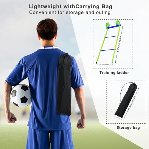 20ft Adjustable Agility Speed Ladder Training Ladder with Carry Bag - Soccer, Speed, Football Fitness Feet Training - Agility Training Equipment for Footwork Drills - color: Blue
