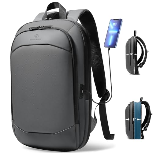 hk Business Backpack for Men 17 Inch,Slim & Expandable Waterproof Travel Laptop Backpack with USB Charger Port (Dark Grey) - color: Dark Grey, size: 17 Inch