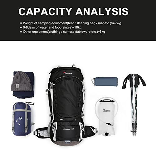 MOUNTAINTOP 80L Internal Frame Backpack for Man & Women Backpacking Hiking Backpack with Rain Cover - color: Black-80l