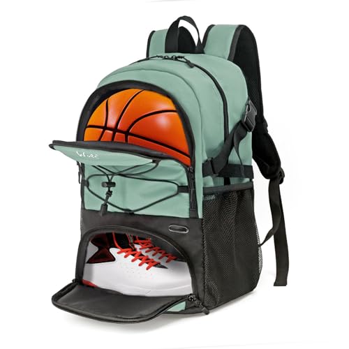 WOLT Basketball Backpack Large Sports Bag with Separate Ball Holder & Shoes Compartment, Best for Basketball, Soccer,Gym - color: Green