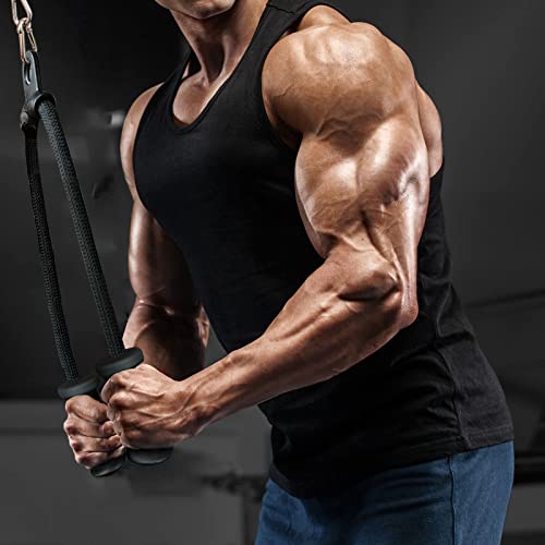 BLUSLM Ergonomic Tricep Rope Pulldown Attachments, Upgraded 27 32 40 & 47 Inch Extra Long Triceps Rope Cable Attachments for Gym, LAT Pull Down Bar for Cable Machine, Tricep Workout Cable Attachments - color: HAND ROPE-02