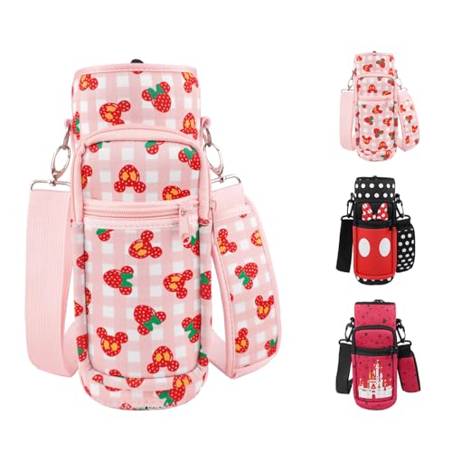 Water Bottle Carrier Bag 25oz/32oz Water Bottle Pouch Holder Adjustable Shoulder Strap Neoprene Water Bottle Sling Bag with Phone Pocket Insulated Tumbler Accessories for Walking - color: Pink