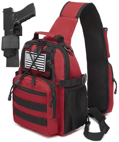 Small Tactical Holster Sling Backpack Accessories Shoulder Pouch Water Bottle & Radio Holder Crossbody Bag for Men - color: Red