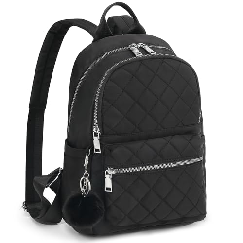 TANTOMI Mini Backpack Purse for Women Lightweight Small Backpack Purse Travel bookbag with Pom - color: Black