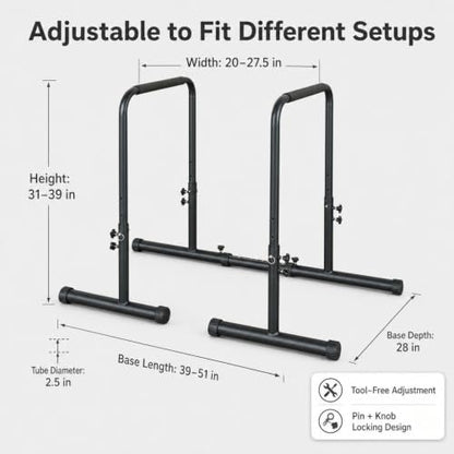 Power Tower Dip Station Pull Up Bar Stand Adjustable Height Heavy Duty Multi-Function Fitness Training Equipment