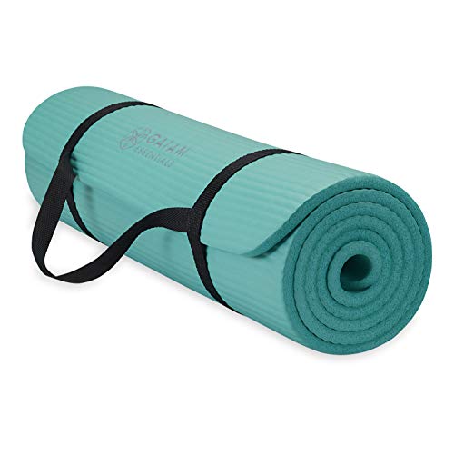 Gaiam Yoga Mat, Pilates & Exercise Mat, Thick Mat 2/5" (10mm) Workout Mat with Easy-Cinch Carrying Strap for Home & Gym Workouts - color: Teal
