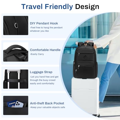 Sisipoet School Backpack for Girls, Lightweight Kids Bookbag for Boys Classic College Backpack for Teen Men Women with Luggage Strap, Age 8-18 Years Old, Black - color: Black