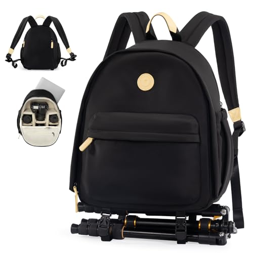 Cwatcun Camera Backpack Bag for Women, Stylish DSLR/SLR Camera Bag with Tripod Strap Laptop Compartment and Removable Dividers Lightweight Photograhy Backpack Case for Canon/Nikon/Sony Accessories - color: Black, size: 1.0 Medium