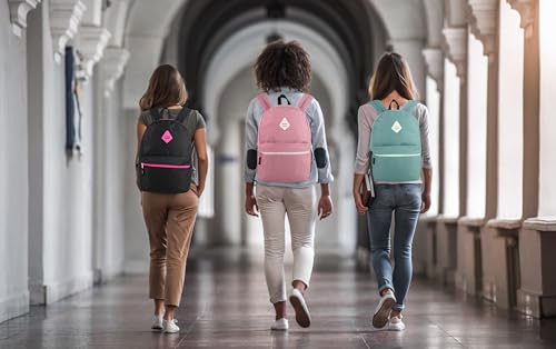 Large School Backpacks with Mesh Side Pockets – Classic 19 Inch Solid Color Backpacks for Kids, Men, Women, Travel (Pink & Blush) - color: Pink & Blush