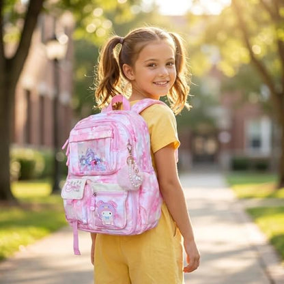 Lovely Kawaii Kids School Backpack For Girls – Splash-Proof Book Bag for Kids & Students, Multi-Pocket Children's School Bag, 17 Inch Pink - color: Pink