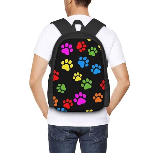Slim Anti Theft Laptop Backpack Rainbow Puppy Dog Paws Animal Pet Colorful Paw Print, Large Volume Travel Daypack Durable Polyester Carry Bag for Office Business Outdoor Trekking - color: Design (573)