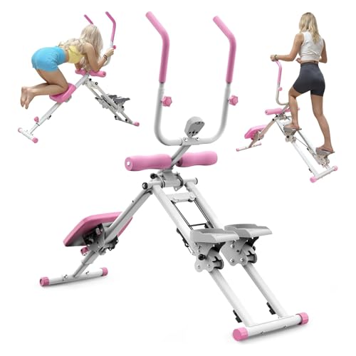 Stair Stepper and Ab Machine 2-in-1 Folding Vertical Climber Exercise Machine & Ab Workout Equipment Quickly Switch, Home Gym Equipment for Full Body Cardio Workout, 300LBS Capacity - color: Pink