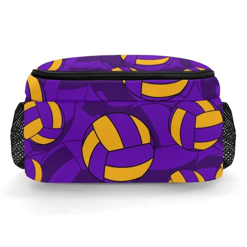 Purple Gold Volleyball Pattern Shoulders Backpack Laptop Bag Bookbags Personalized Casual Daypack for Sports Birthday Holiday Party Gift - color: Purple Gold Volleyball Pattern