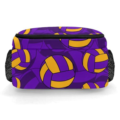 Purple Gold Volleyball Pattern Shoulders Backpack Laptop Bag Bookbags Personalized Casual Daypack for Sports Birthday Holiday Party Gift - color: Purple Gold Volleyball Pattern