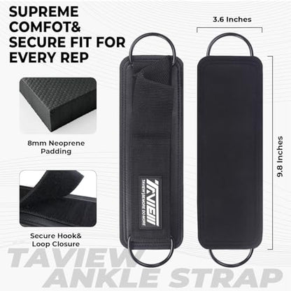 TAVIEW Ankle Straps Cable Machine Attachment for Gym - Cable Kickback Ankle Straps - Padded Ankle Cuffs for Glute Kickbacks and Leg Workouts - color: Black-Pair