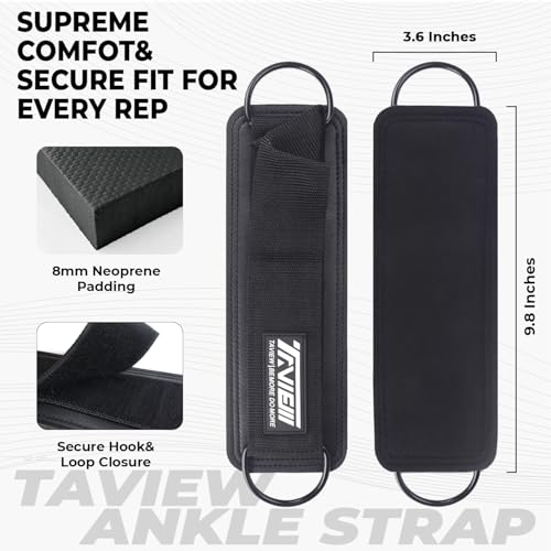 TAVIEW Ankle Straps Cable Machine Attachment for Gym - Cable Kickback Ankle Straps - Padded Ankle Cuffs for Glute Kickbacks and Leg Workouts - color: Black-Single