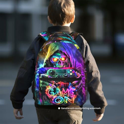 Gaming School Backpack for Boys Game Boys Backpack for Kids Children Teens Elementary Middle School Students Ages 6-18 Video Game Bookbag Travel Back Pack - color: Cool Game Skull