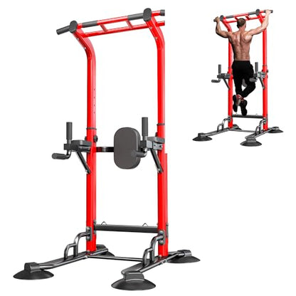 soges Power Tower Pull Up Bar Station, Dip Station for Home Gym, Height Adjustable Heavy Duty Strength Home Training Fitness Workout Equipment - color: Red