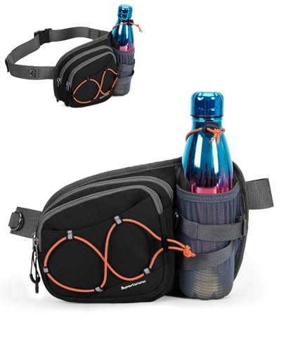 sportsnew Hydration Waist Pack with Water Bottle Holder, 2L Large Fanny Pack for Running Hiking Dog Walking, Water-Resistant Crossbody Waist Bag for Men Women, Patent Pending - style: Black