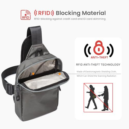 higouta Mini Sling Bag for Men Women, RFID Blocking Crossbody Backpack Casual Utility Chest Phone Bag for Travel Workout - color: Grey