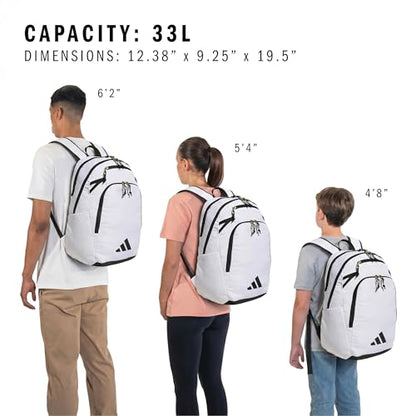 adidas Defender 5 Backpack for Sports, Gym, School and Travel, 33L, White/Gold Metallic/Black, OSFA - color: White/Gold Metallic/Black