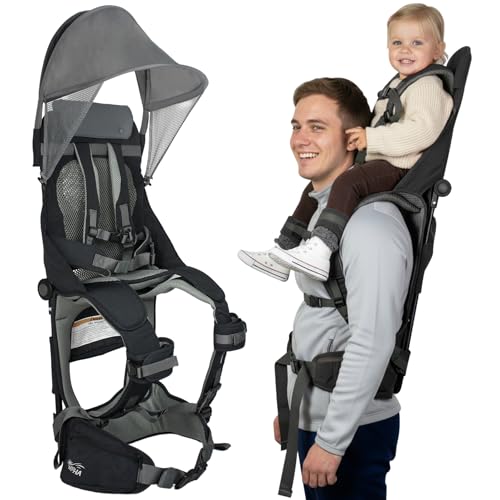 WIPHA Hiking Backpack Carrier, Lightweight Toddler Shoulder Carrier with Sun Shade, Saddle Toddler Backpack for Kids 6 Months to 2 Years Old - color: Antelope-I-Black