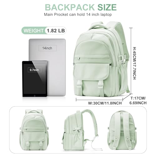 Preppy Middle School Backpack for Teens Girls Boys Waterproof Backpack with Lots of Pockets College Backpacks for Women Men Cute School Bag for Students（MintGreen） - color: A4-mintgreen