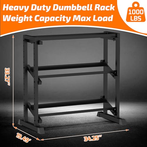 PLKOW Adjustable 3-Tier Dumbbell Rack with Barbell & Weight Plate Storage for Home Gym, Heavy Duty Steel Weight Rack Stand, Angle Height Width Adjustable Gym Organizer - color: Black