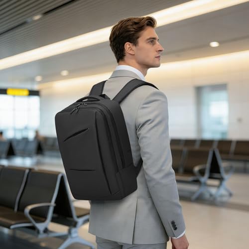 15.6 Inch Laptop Backpack for Men Women, 22L Business Travel Backpack W/USB Charging Port. Water Resistant Work Bookbag, Black - color: Black