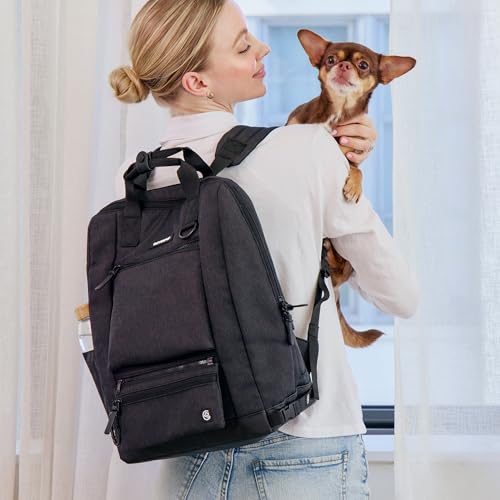 Cleverpup Porter 2-in-1 Dog Gear Backpack – Premium Dog Travel Bag with 10 Pockets, Zip-Off Treat Pouch, Leash Clip, Waterproof Pockets & Water Bottle Holder – Weekend, Hiking, Camping, Graphite - color: Graphite