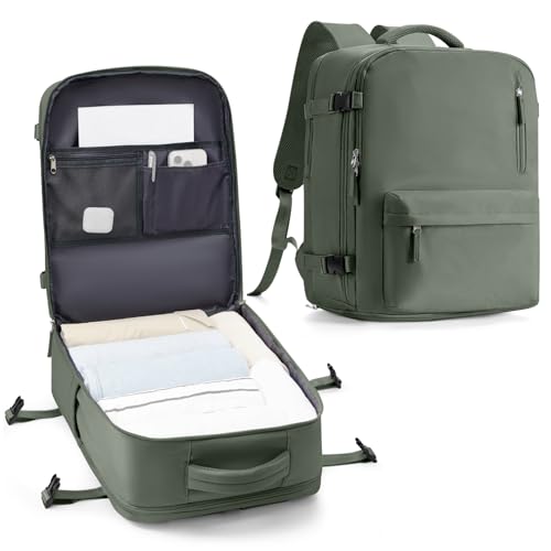 VECAVE 18x14x8 TSA-Approved Personal Item Backpack – Under Seat Carry-On Travel Bag for Women, Fits 15.6" Laptop, with Water Bottle & Shoe Pouch, Airline Travel Backpack Flight approved Green - color: H6-green, size: Large