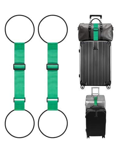 Adjustable Add A Bag Luggage Connector Straps for Suitcases, 2 Pack | Attach backpack to suitcase, thicker elastic loops, Hands-Free airport travel accessories, adjustable length from 11" to 30" - color: Green