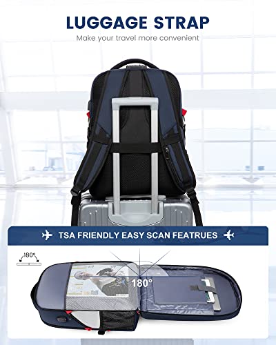LOVEVOOK 17 inch Blue&White Travel Laptop Backpack with USB Charging Port, Anti-Theft, Water-Resistant, Modern Practical Unisex College/University Backpack - color: Blue&white, size: 17 inch