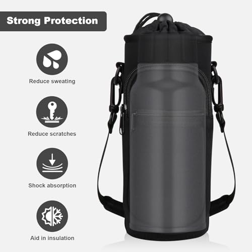 Water Bottle Holder with Strap, Water Bottle Carrier Bag with Phone Pocket, Shoulder Hand Strap Insulated Neoprene 32/40 oz Water Bottle Sleeve for Walking Hiking Camping Gym - color: 1 BLACK, size: under 32oz