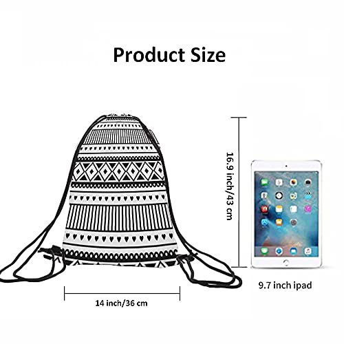 Ethnic Pattern Drawstring Bags Backpack Bag Black And White Southwest American Aztec Heart Sport Gym Sack Drawstring Bag String Bag Yoga Bag for Men Women - color: Multi-a83