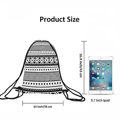 Ethnic Pattern Drawstring Bags Backpack Bag Black And White Southwest American Aztec Heart Sport Gym Sack Drawstring Bag String Bag Yoga Bag for Men Women - color: Multi-a83