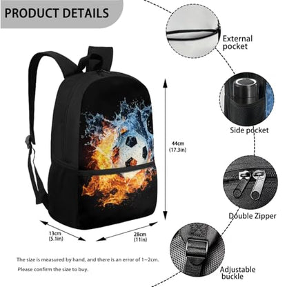 ZOUTAIRONG Large Capacity Bookbag for School and Small Insulated Water Bottle, School Bags for Age 7-10/10-12/12-16, Flaming Water Soccer Design Backpack with Side Pockets - color: Flaming Water Soccer Design
