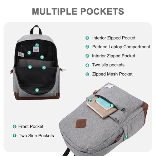 Backpack for Men Women,VASCHY Classic Water-resistant Lightweight Travel School Backpack Casual Daypack - color: Charcoal Grey