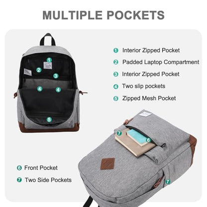 Backpack for Men Women,VASCHY Classic Water-resistant Lightweight Travel School Backpack Casual Daypack - color: Charcoal Grey