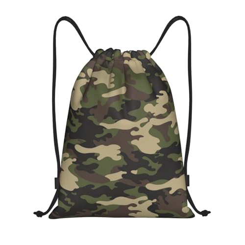 Camo Drawstring Backpack Cool Camouflage Drawstring Bags Gym Sports Bag Army Green Cinch Bag Camo Polyester Sackpack Woodland Travel Storage Bag - color: Camouflage, size: S-16.9"*14"